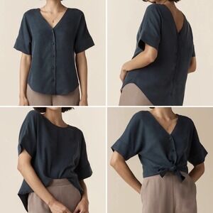 VETTA The Girlfriend Shirt Size S‎ Dark Gray Button Up V Neck Tencel Capsule